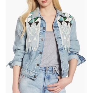 Levi's Made & Crafted Embellished Boyfriend Trucker Jacket Beaded Lace Small